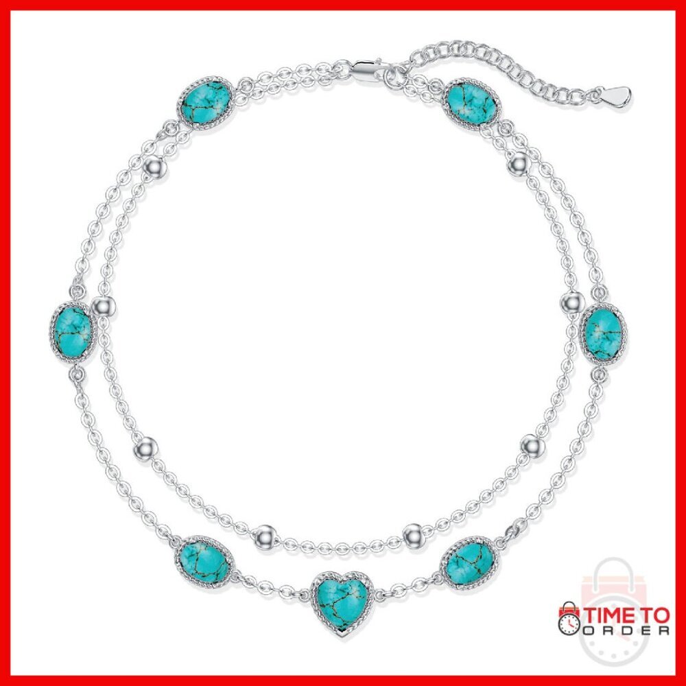 925 Sterling Silver Adjustable Anklet With Turquoise Gemstones